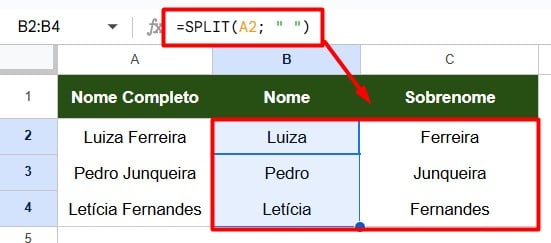 Resultado da Função SPLIT