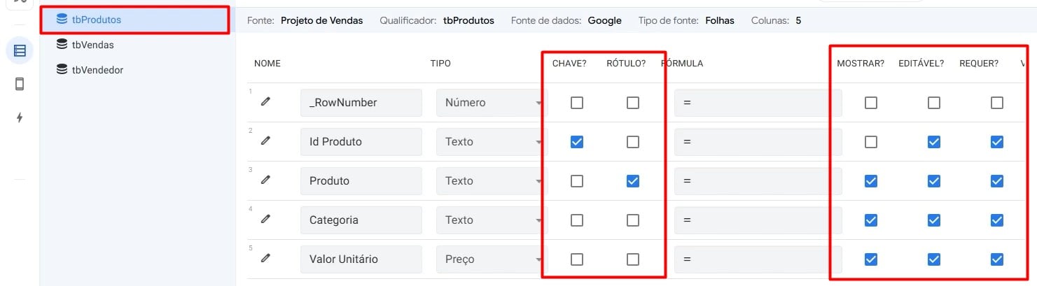 Personalizando a Tabela de Produtos no AppSheet