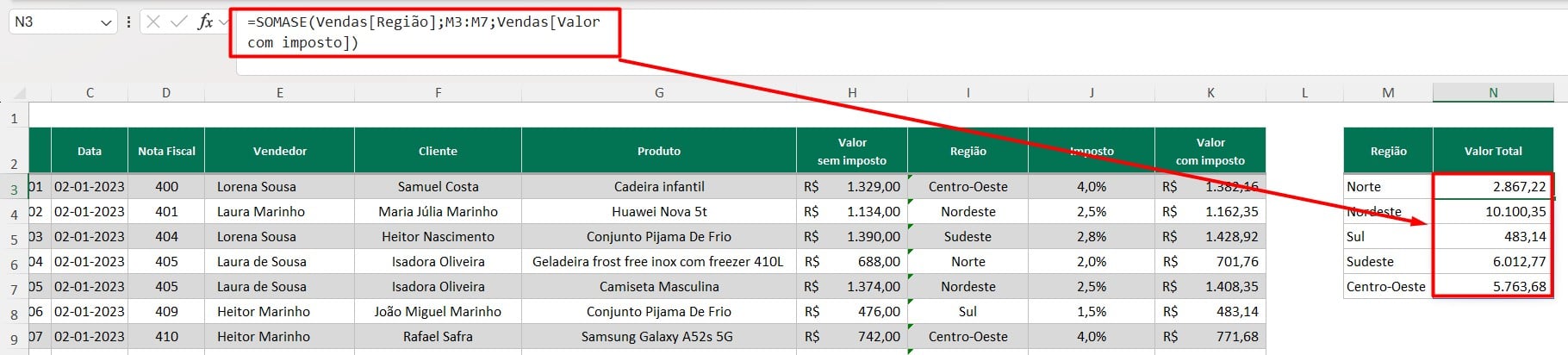 Resultado da Função SOMASE com Atalhos no Excel