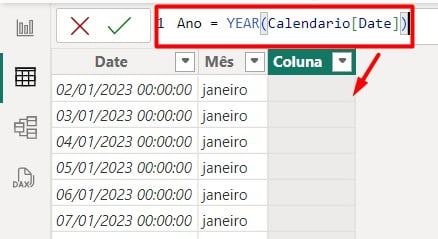 Criando Coluna de Ano no Power BI