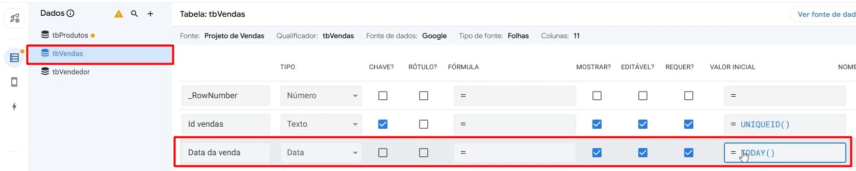 Personalizando a Tabela de Vendas no AppSheet