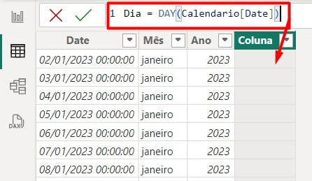 Criando Coluna de Dia no Power BI