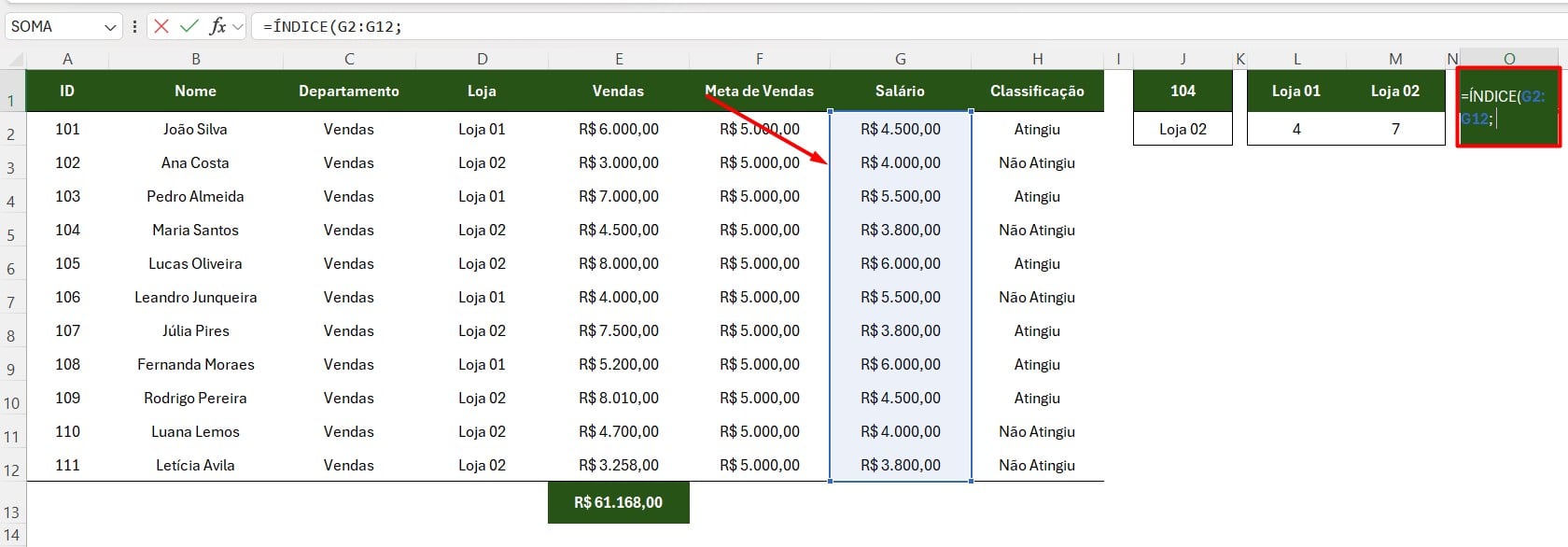 Aplicando a Função ÍNDICE no Excel