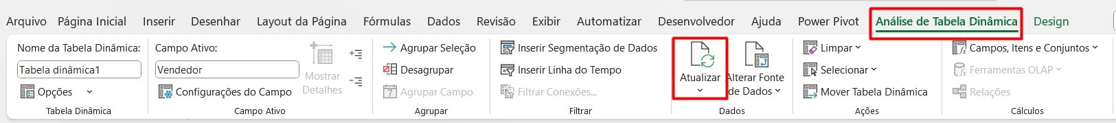 Atualizando Dados da Tabela Dinâmica no Excel