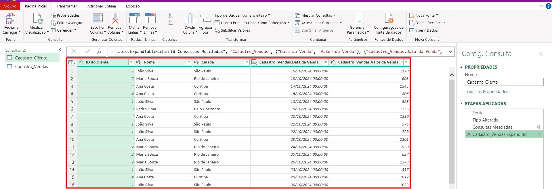 Dados Mesclados no Power Query