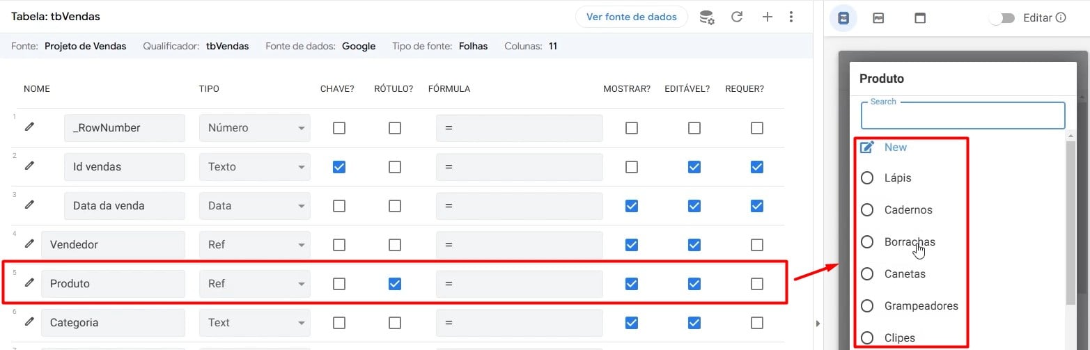 Personalizando a Tabela de Vendas no AppSheet