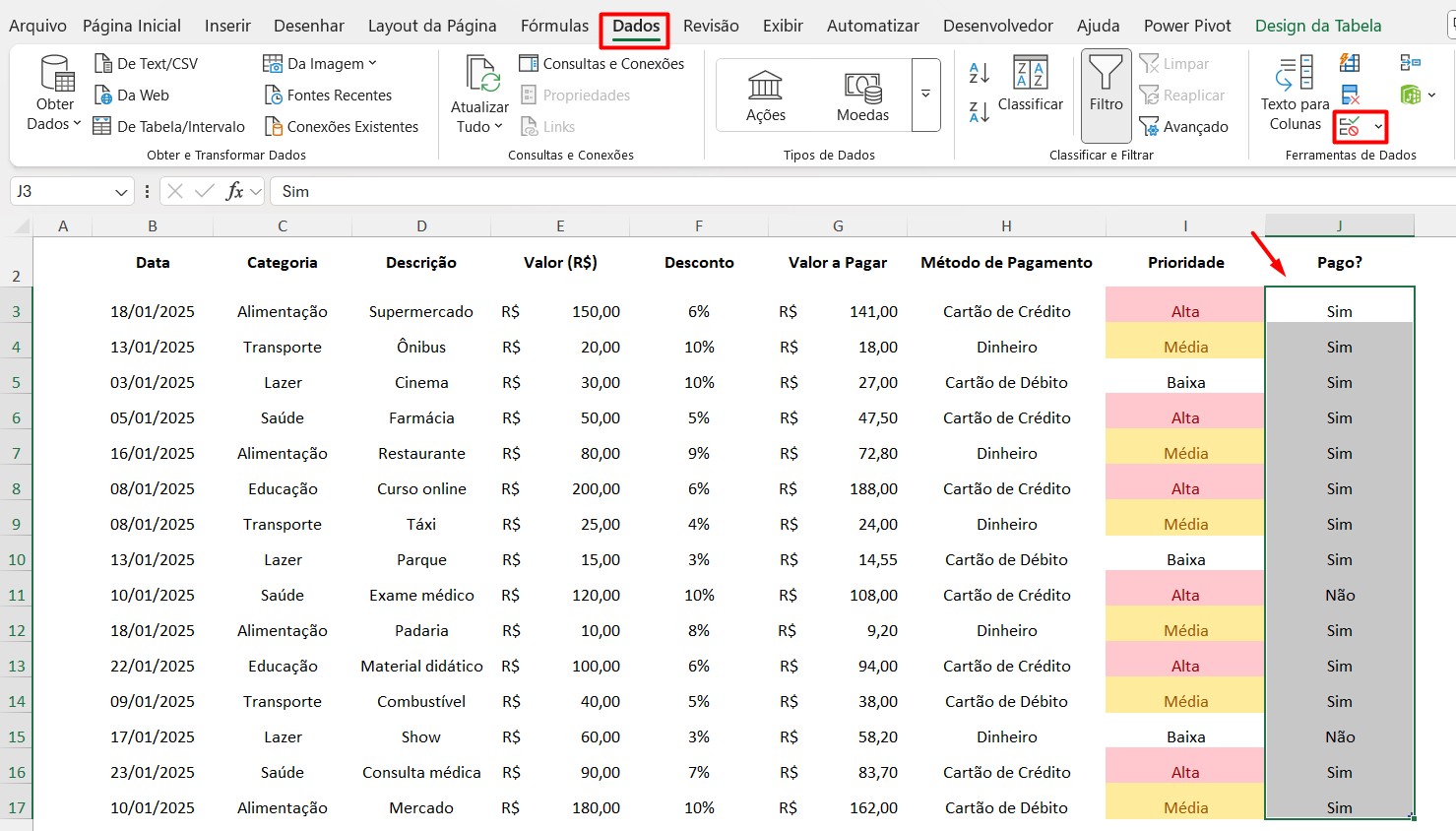 Inserindo Validação de Dados no Excel