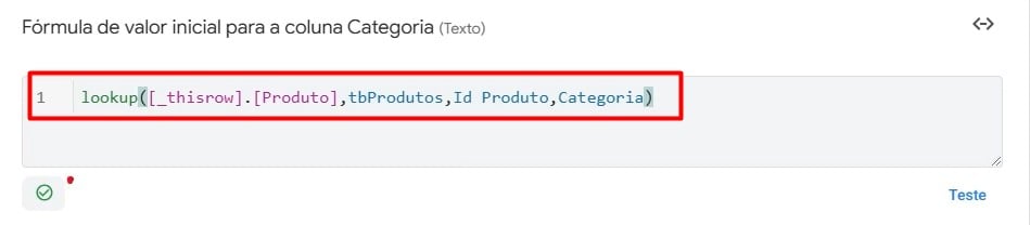 Fórmula Aplicada na Coluna de Categoria do AppSheet