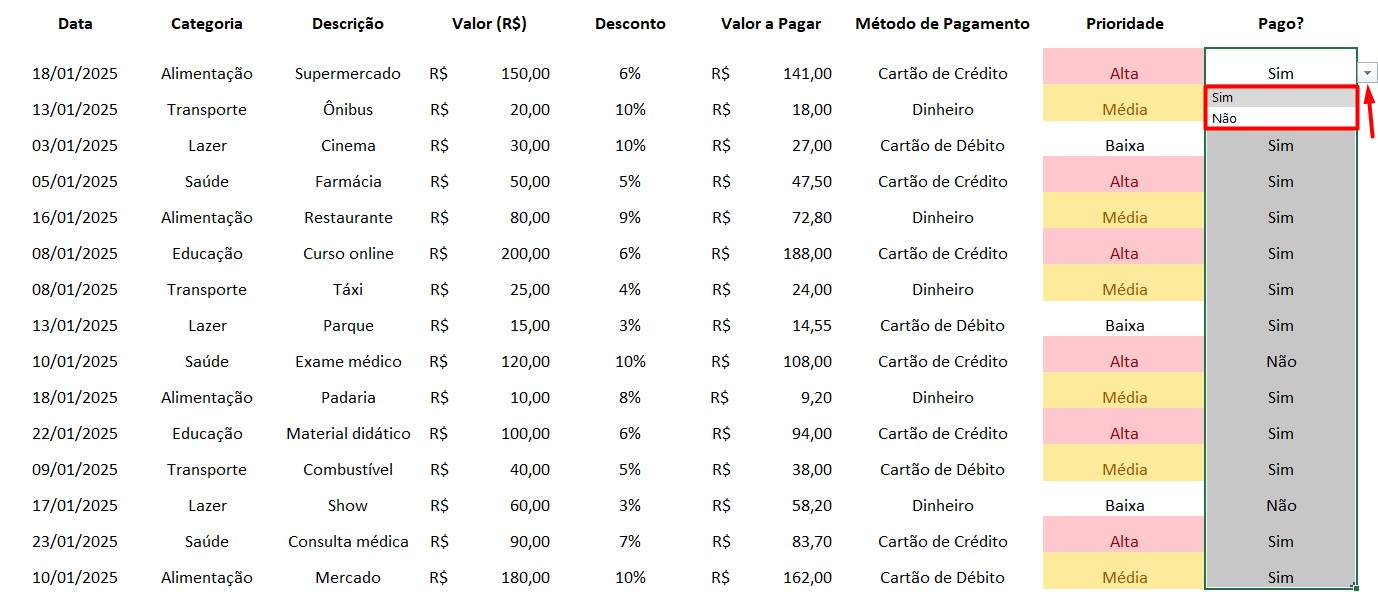 Lista Suspensa Cadastrada no Excel