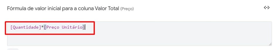 Fórmula Aplicada na Coluna de Valor Total do AppSheet