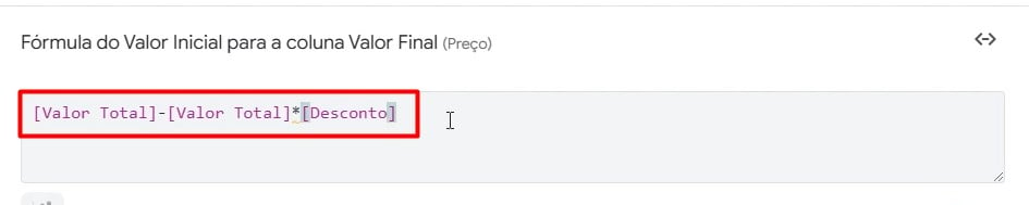 Fórmula Aplicada na Coluna de Valor Final do AppSheet