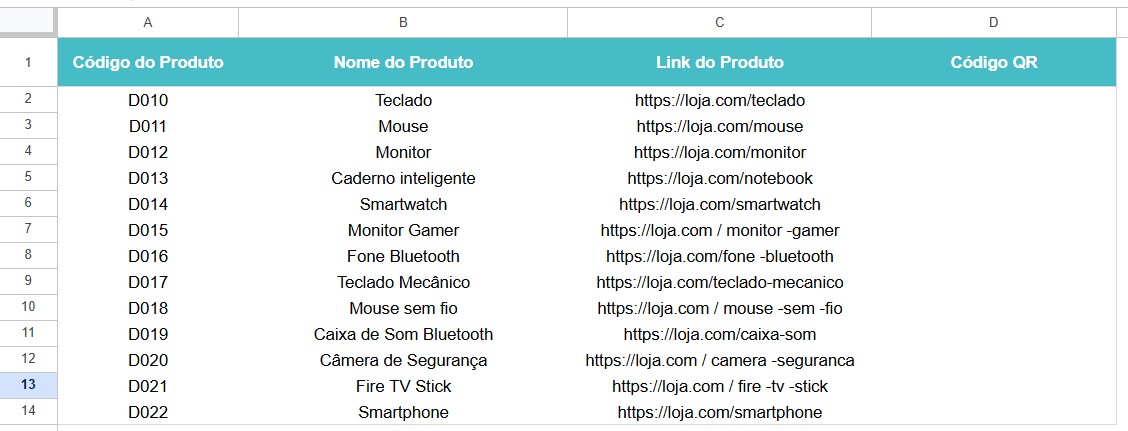 Lista de Produtos em Estoque