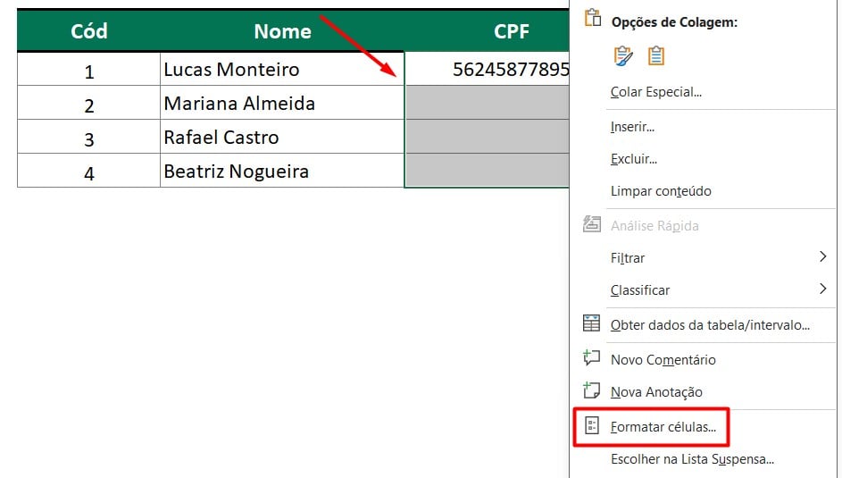 Formatando CPF no Excel