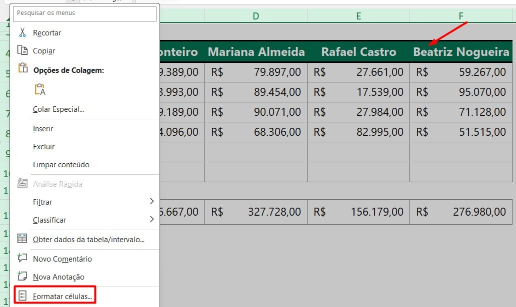 Formatando Células no Excel