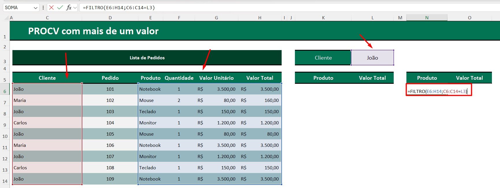 Aplicando a Função FILTRO no Excel