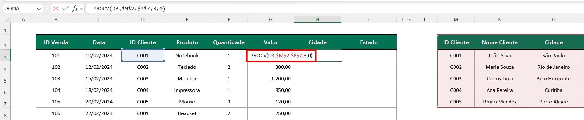 Aplicando a Função PROCV no Excel