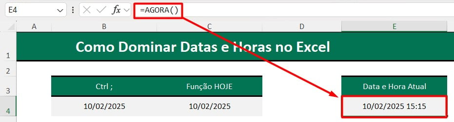 Função AGORA no Excel