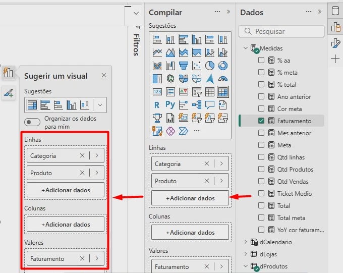 Incluindo Dados no Visual de Matriz no Power BI