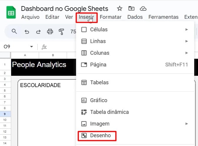 Inserindo Formas no Google Sheets