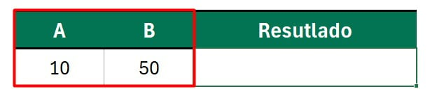 Valores de A e B no Excel