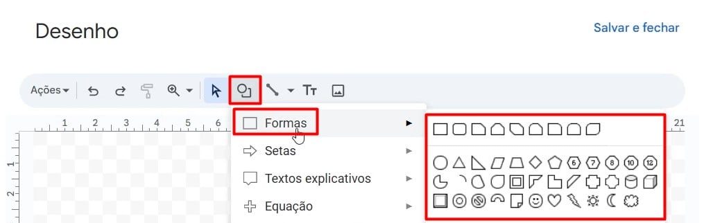 Inserindo Formas no Google Sheets