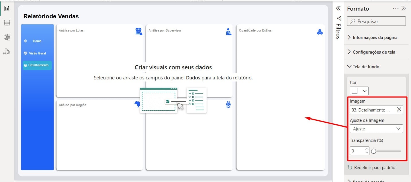 Configurando a Tela de Fundo do Power BI