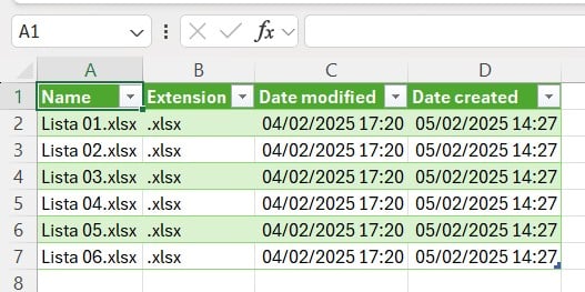 Lista de Arquivos do Power Query no Excel