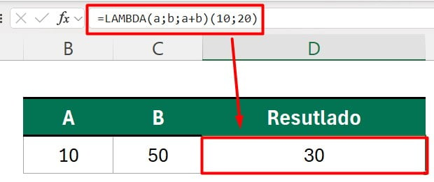 Resultado da Função LAMBDA no Excel