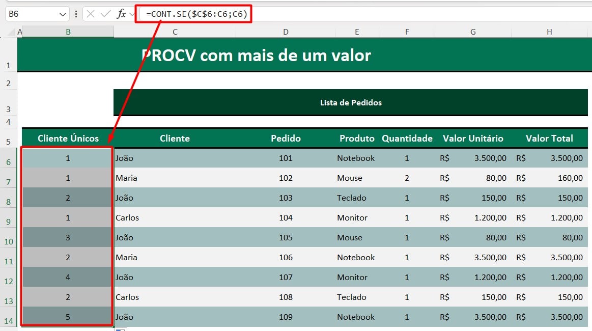 Trazendo Valores Únicos no Excel