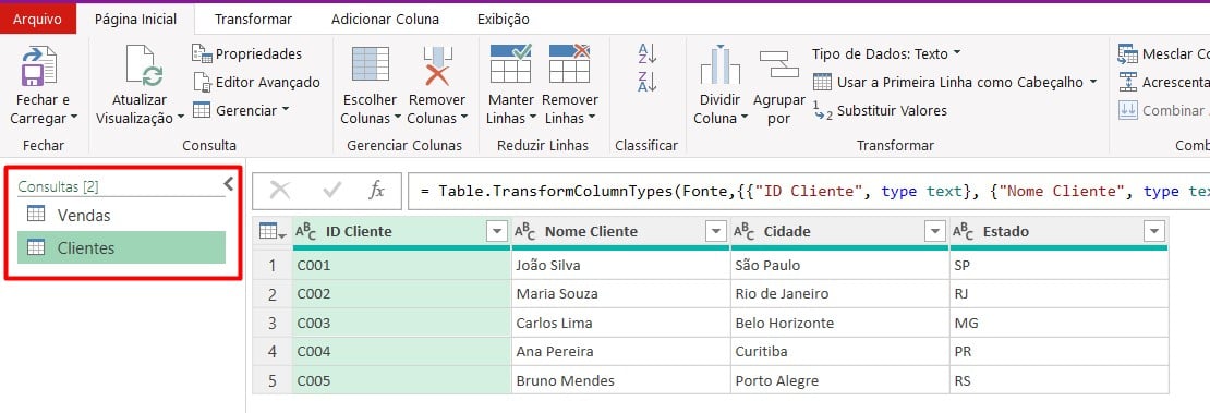 Duas Tabelas do Excel Disponíveis no Power Query