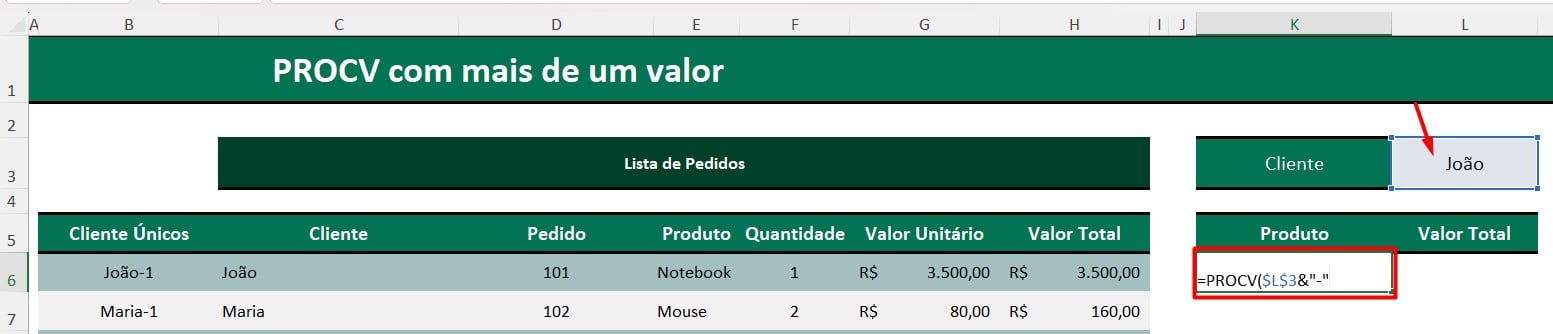 PROCV com Mais de um Valor no Excel