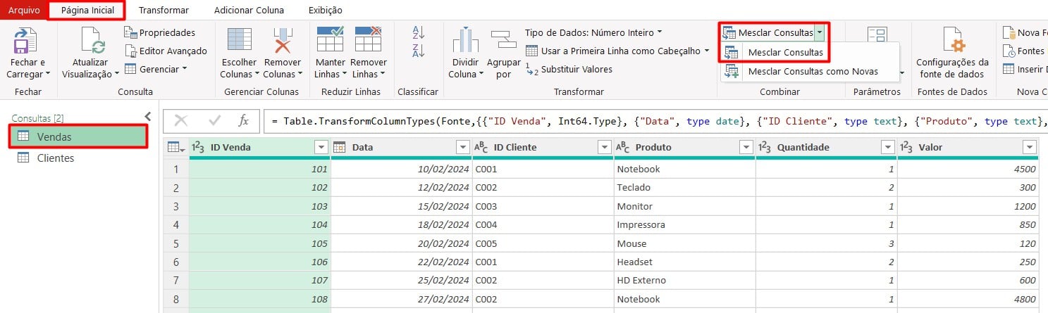 Mesclando Consultas no Power Query