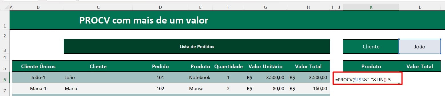 PROCV com Mais de um Valor no Excel