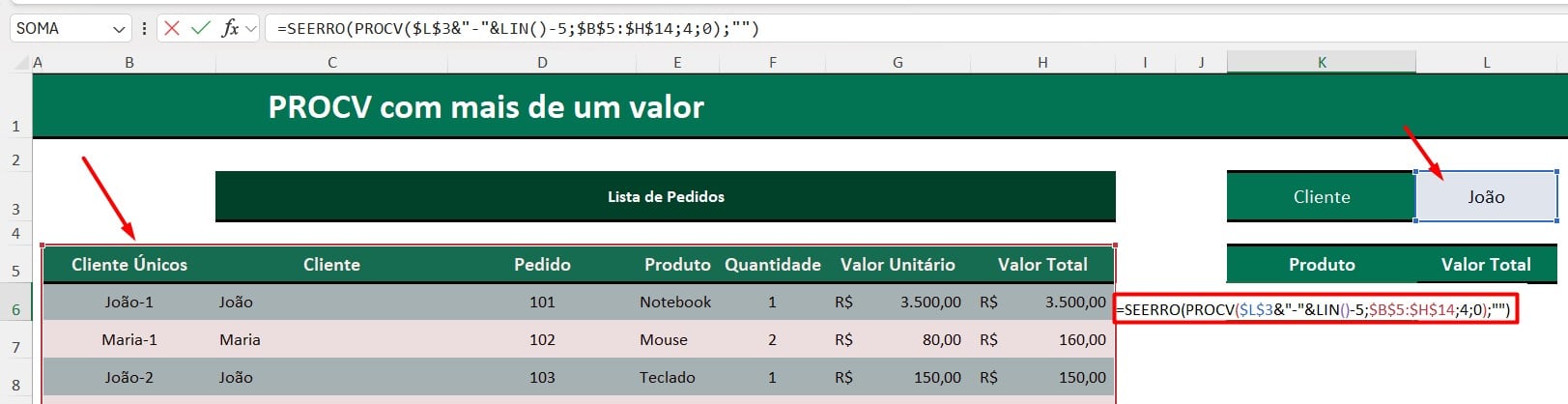 PROCV com Mais de um Valor no Excel