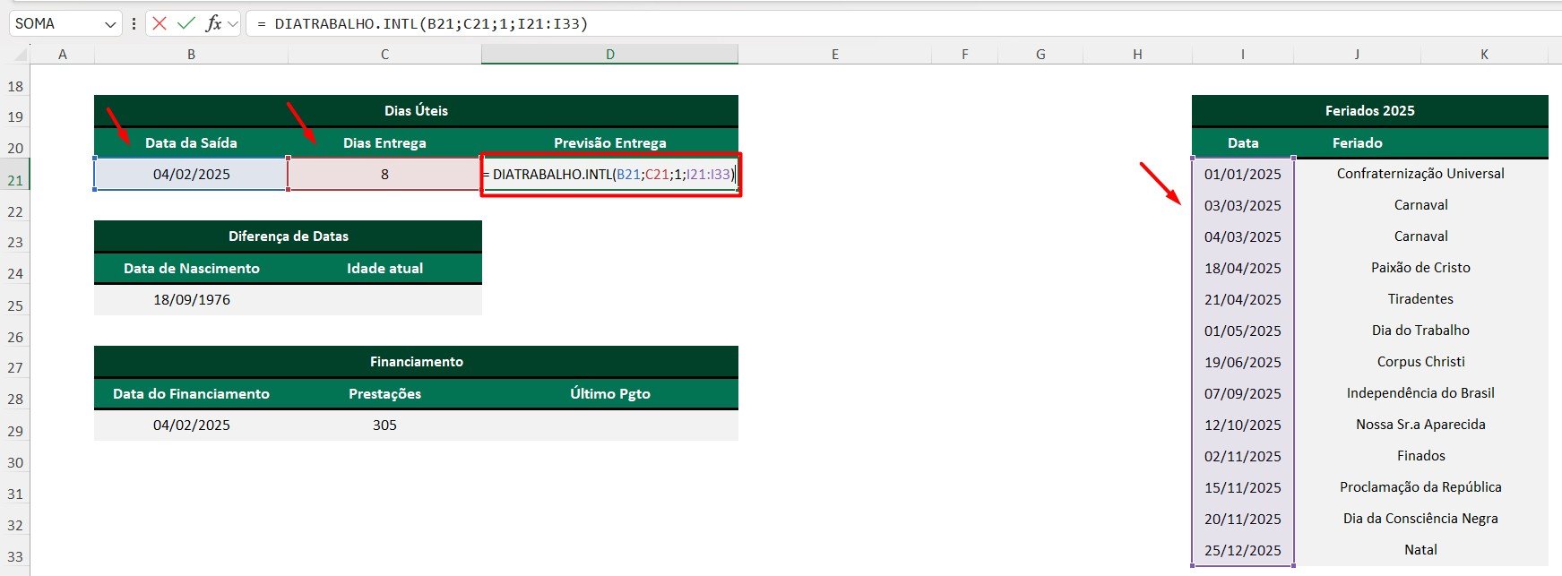 Calculando os Dias Úteis no Excel