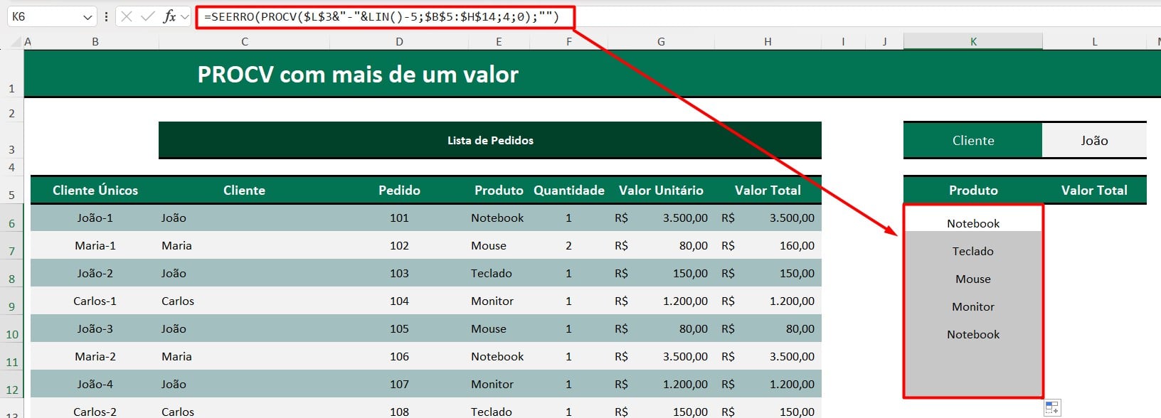 PROCV com Mais de um Valor no Excel