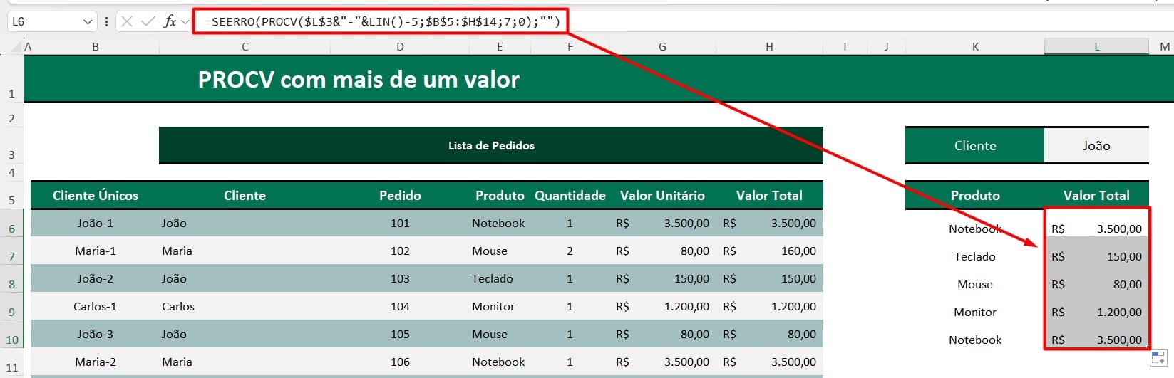 PROCV com Mais de um Valor no Excel