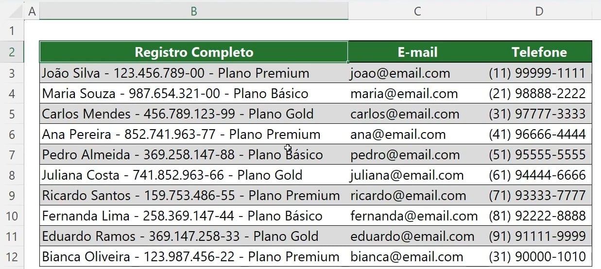 Registro de Funcionários no Excel