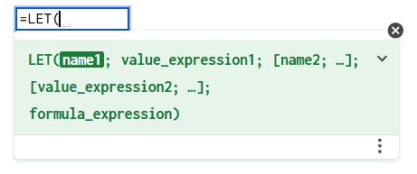Sintaxe da Função LET no Google Sheets