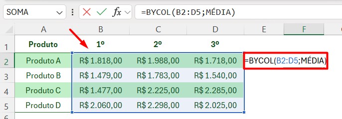 Aplicando a Função BYCOL no Excel