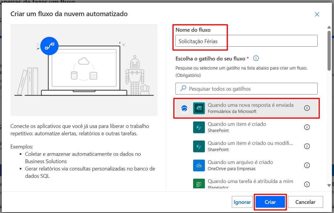 Criando Fluxo no Power Automate