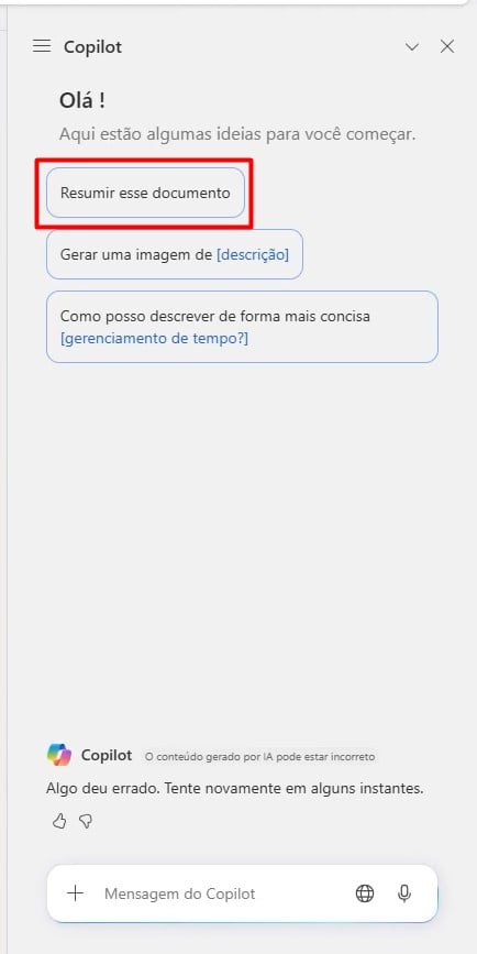 Enviando Prompt ao Copilot no Word