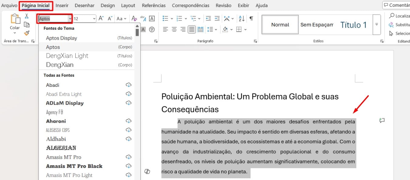 Opções de Fonte no Word
