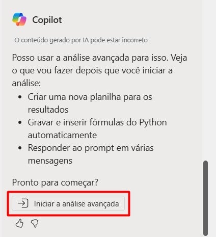 Enviando Prompt par Gerar Phyton no Excel com o Copilot