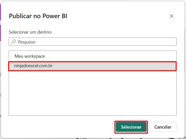 Selecionando Local para Publicar Dashboard