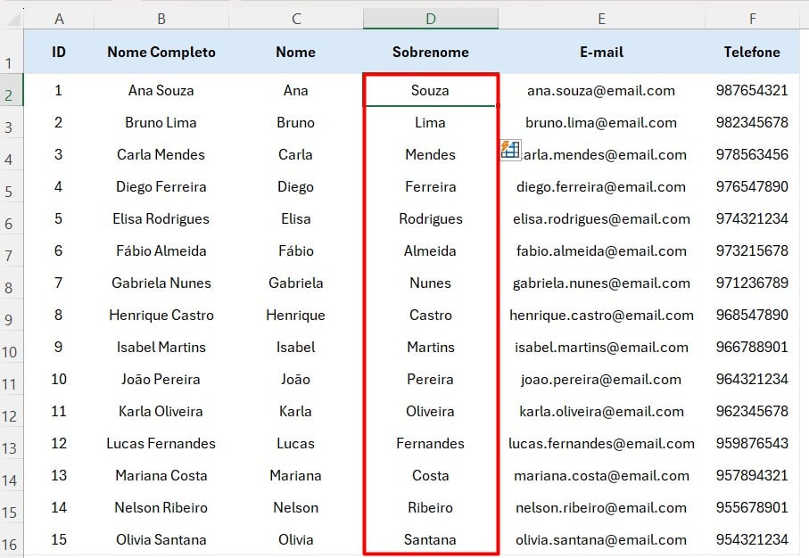Utilizando o Atalho CTRL E Para Extrair Sobrenomes no Excel