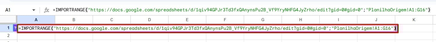 Aplicando a Função IMPORTRANGE no Google Sheets