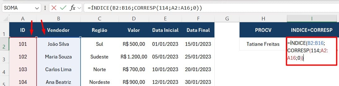 Aplicando as Funções ÍNDICE e CORRESP no Excel
