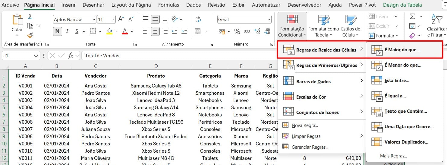 Destacando Células em Formatação