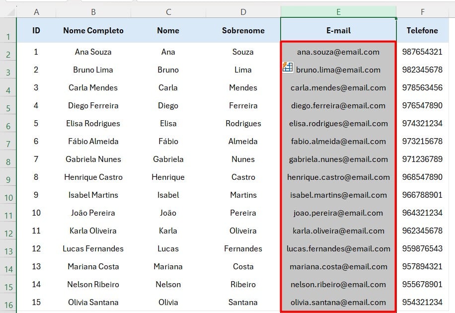 Lista de E-mails no Excel